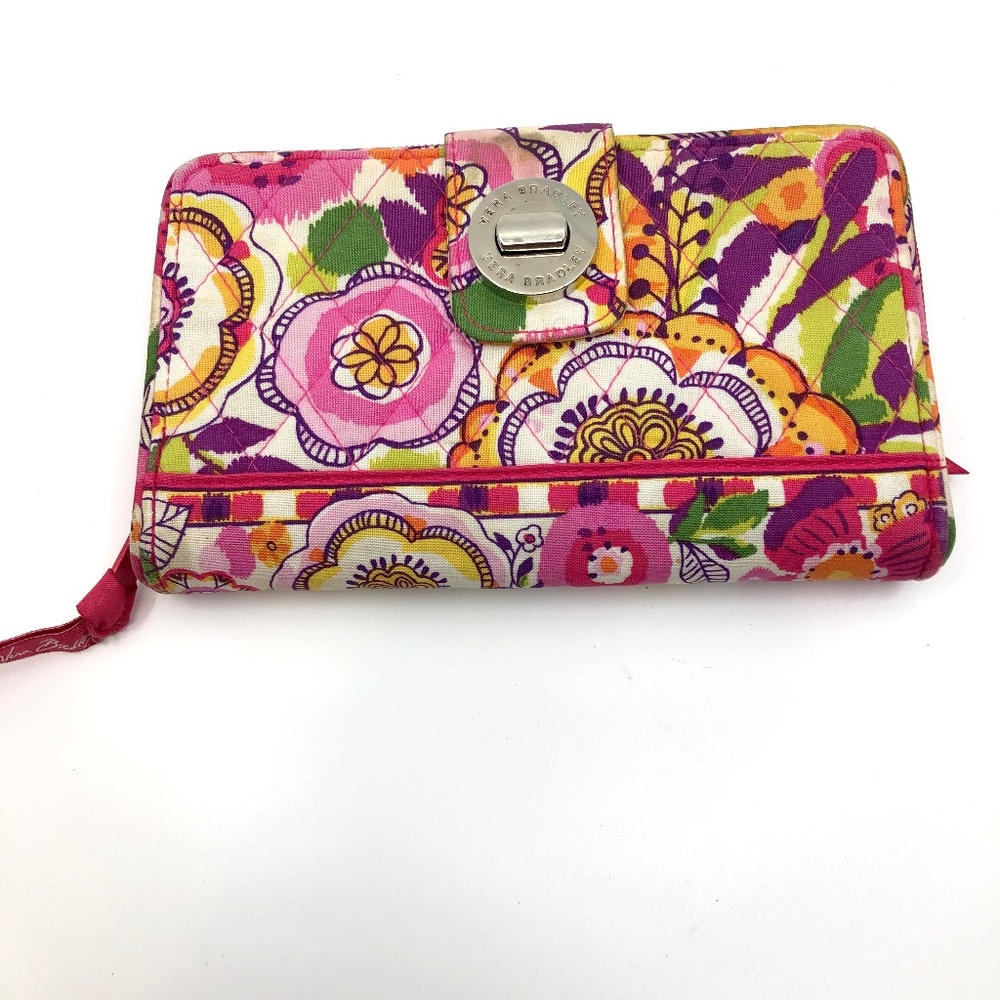 Vera Bradley Turn lock wallet, Clementine Pink Orange pattern, wristlet clutch